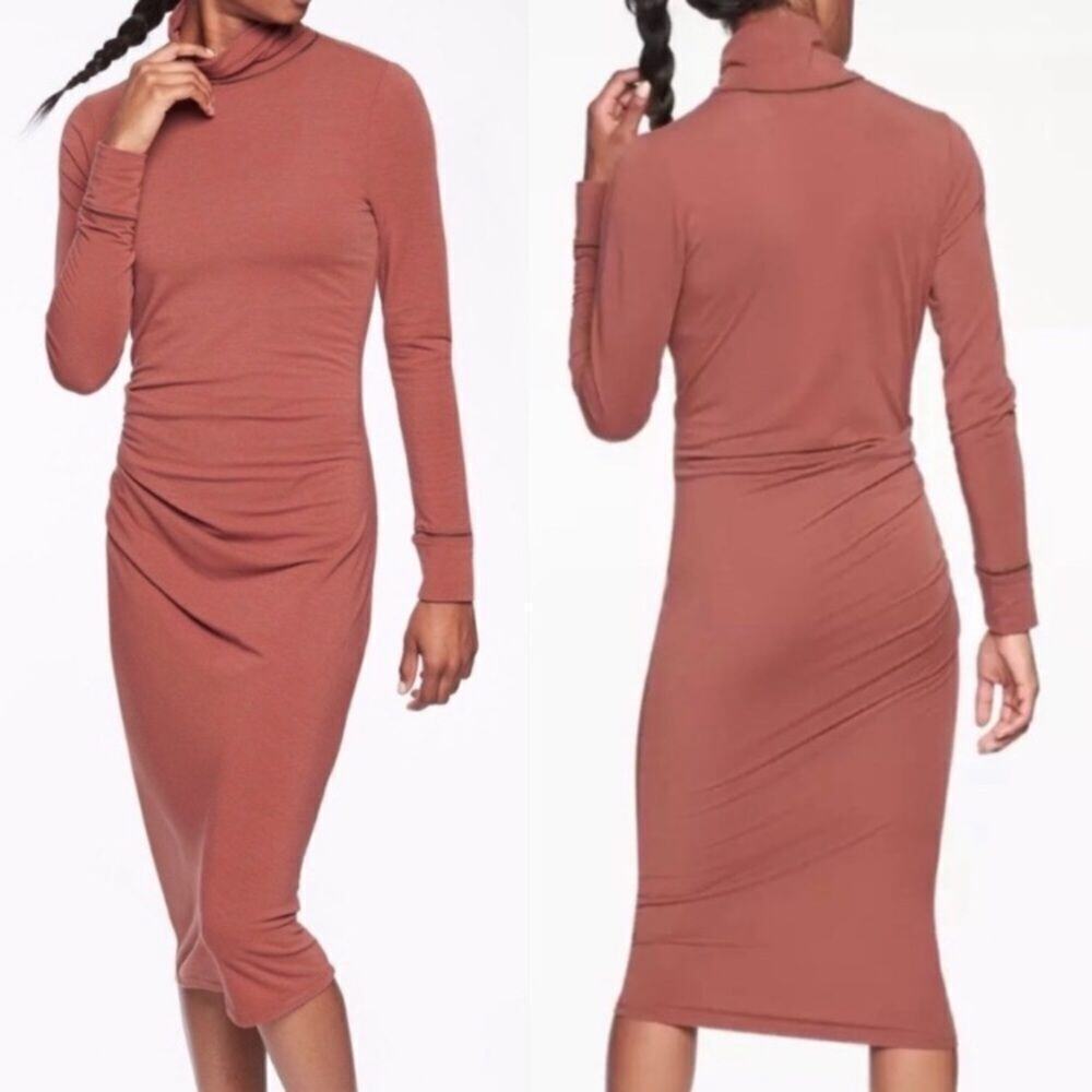 NWT Athleta Industry Turtleneck Stretch Dress Havana Brown Size M Long Sleeves